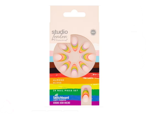 Studio London False Nails RAINBOW ALMOND GLOSS (Pride Edition)